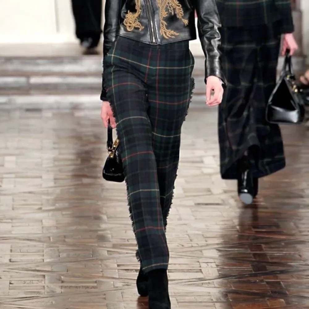 Ralph Lauren Fall ‘12 Green Plaid Fringe Trim Wool Trouser - Picture 12 of 16